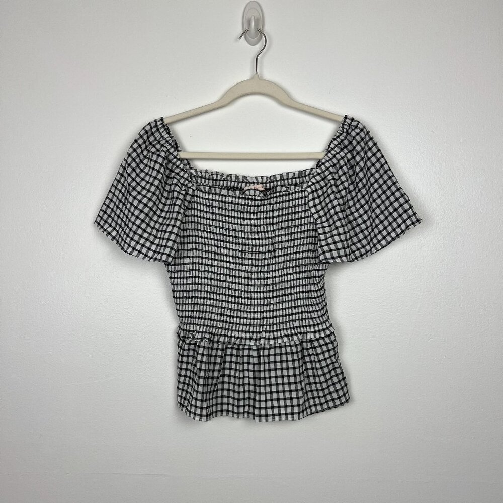 Skies are Blue Gingham Peplum Off the Shoulder Boho Chic Summer Size Small